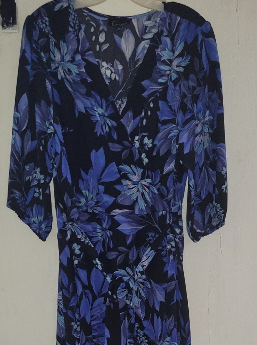 Connected Apparel Floral Wrap Top - Blue Floral